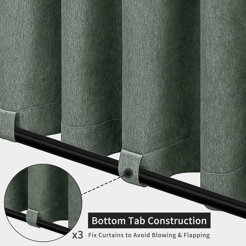 Easy-Going Linen Look Outdoor Curtains Waterproof Windproof Porch Curtains, Soft Thicken Outdoor Privacy Curtains for Patio, Gazebo, Grommet Top and Tab Bottom Drape, 1 Panel, 54x84 inch, Sage Green - Image 4